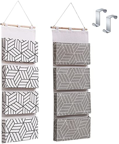 MUXItrabe Hängeorganizer 2 Stück Hängeaufbewahrung Multifunktional Wand Hängend Aufbewahrungstasche mit 4 Taschen und 2 Metallhaken Faltbares Hängeregal für Zimmer Badezimmer Schlafzimmer