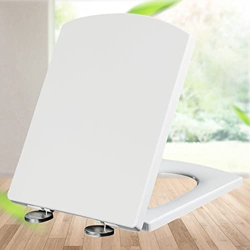 Toilettendeckel Eckig mit Absenkautomatik Quick-Release Toilettensitz mit Absenkautomatik Quick Release Toilettensitz für Jede Toilette Geeignet,white-37 * 47cm