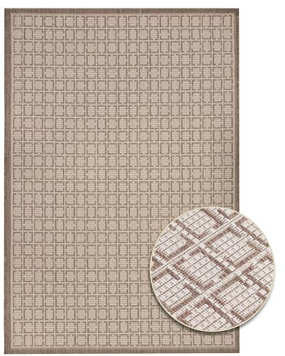 Primaflor Outdoor-Teppich Linea Taupe Square | 115x170cm | 4 mm Kurzflor | wetterfest UV-beständig | abwaschbarer Teppich für Draußen | Sisal-Optik Vintage-Look