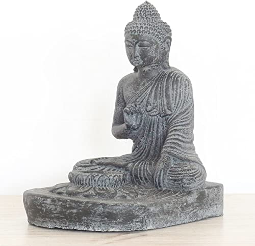 Oriental Galerie Buddha Kerzenhalter Figur Kerzen Skulptur Stein Lavasand Bali Buddha Gott Garten Deko Teelichthalter 27 cm