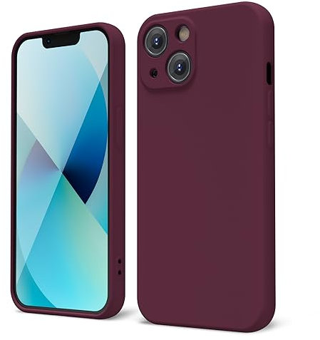 oakxco Designed for iPhone 13 Mini Phone Case Liquid Silicone, Cute Thin Slim Soft Rubber TPU Plain Smooth Gel Cover for Women Girl Aesthetic, Matte Solid Protective & Shockproof, Burgundy Plum Wine