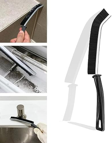 liyun Crevice Cleaning Brush, Hard Bristle, Long Handle, Narrow Gap, Door Window Track, Deep Cleaning, Kitchen, Bathroom, Corner, Small Space (Black)