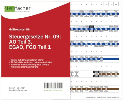Steinfacher Griffregister für STEUERGESETZE Nr. 09: AO Teil 3, EGAO, FGO Teil 1