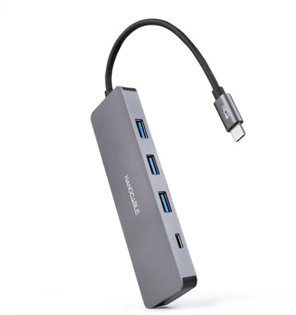 NANOCABLE 10.16.4409 - Hub Conversor de USB-C a 3 Puertos USB-A 3.0 Hembra + 1 Puerto USB-C Hembra, Aluminio, 10 cm, Color Gris