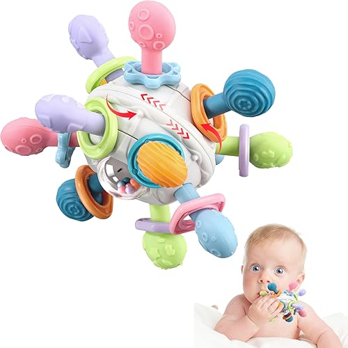 Greifball Baby-Spielzeug,sensorische Beißring-Spielzeuge, Silikon-Beißring, Motorik-Spielzeug, Montessori-Frühbildungs, Babyrassel, Babyspielzeug für Babys von 3-18 Monaten