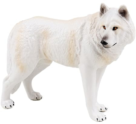 JOKFEICE Figurines d'animaux, loup blanc réaliste, accessoires de jardin, jouets d'apprentissage pour Noël, anniversaire, décoration de gâteau, cadeau pour enfants, FLM-14213