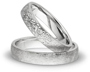 Kolibri Rings Eheringe Silber Eismatt Rhodiniert 925 Paarpreis Nickelfrei Zirkonia Steine Sternenhimmel Trauringe Freundschaftsringe Partnerringe 100% Made in Germany- Inkl. Gratis Etui + Gravur