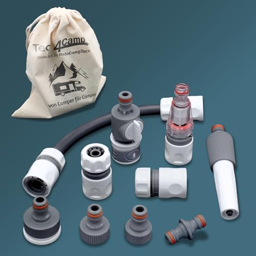 MaJoCompTec® CONNECT-30 Wohnmobil Wasserfilter Set | Caravan Wasser Einfüllstutzen Tankdeckel Zubehör | Schlauchverbinder kompatibel mit Gardena (Anschlussgarnitur 30 cm)