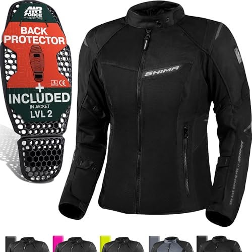 SHIMA RUSH Chaqueta Moto Mujer AIRFORCE Protector Espalda Cazadora Motociclista Chaquetas Protecciones Impermeable Armadura Cazadoras Motoero Invierno (Femenino, Chaqueta Ventilado, Negro, XXL)