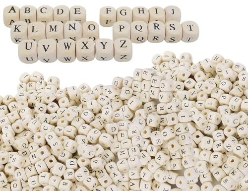 Lhbwhiz 312 Stück Holzbuchstaben Perlen,A bis Z Holz Buchstabenperlen,Natur Würfel buchstaben Holzperlen,Mini Alphabet Beads,für Armbänder Schmuck DIY Herstellung(10 * 10mm)