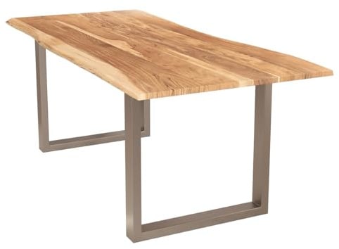 Liadomo Esstisch 200x100 Isa Natur, U-Gestell Silber | Baumkante, Akazie Massivholz Tisch, 26mm Tischplatte lackiert, Metallgestell, Robust & Pflegeleicht, bis zu 8 Personen