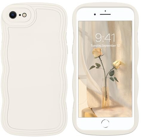 DOMAVER Case for iPhone 7, iPhone 8, iPhone SE Case(2020/2022) with Cute Curly Wave 4.7 inch, Soft TPU Silicone Slim Fit Shockproof Phone Case for Girls Women Men, Full Body Protective Cover, White