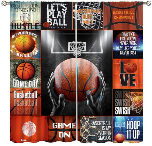 AAVEUP Basketball-Vorhänge, Cartoon-Sportspiel, Flamme, Basketball, Poster, Schießen, Verdunkelung, Fensterbehandlungen, thermisch isolierte Vorhänge für Kinder, Jungen, Jugendliche, Schlafzimmer,