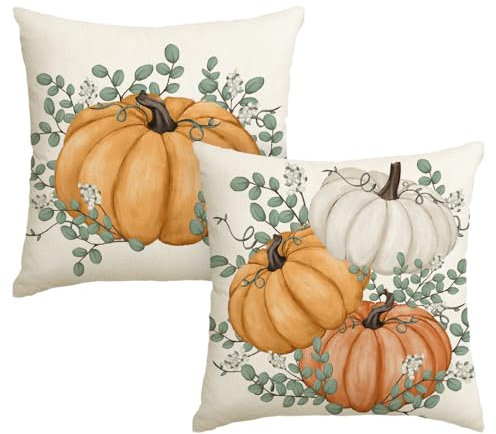 Artoid Mode Set di 2 federe per cuscino autunnale con zucche arancioni, 45 x 45 cm, stagionali, per il soggiorno