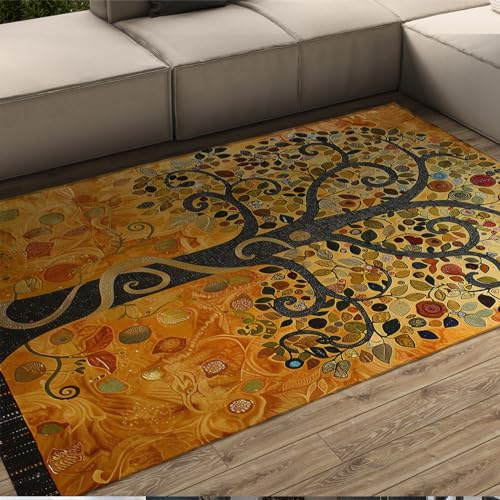 WEECHAINGE Baum des Lebens Bereich Teppiche Gustav Klimt Stil Home Design Weicher großer Innenbodenteppich für Gästezimmer Küchenspüle Edroom rutschfest 160x230cm