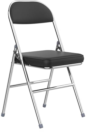 PIPIPOXER PU Klappstuhl mit Metallrahmen, gepolsterter Sitz und Rücken, klappbare Event-Stühle, Party-Stuhl-Set für Home Office, Gästezimmer, Konferenzraum, Schwarz