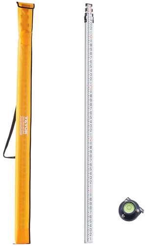 VEVOR Aluminum Grade Rod, 16-Feet/8ths 4 Sections Telescopic Measuring Rod,Double-Sided Scale 1/8in Leveling Rod Stick,Aluminum Alloy Survey Rod with Bubble Level &Carrying Bag for Houses,Walls,Floors