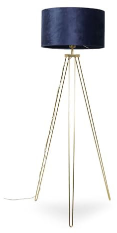 ValueLights | Modern Gold Hairpin Design Tripod Floor Lamp with a Navy Blue Velvet Drum Shade | Floor Lamps, Home Décor & Improvement Essential
