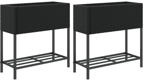 vidaXL Hochbeete mit Ablage 2 STK. Schwarz 70x28x70 cm Poly Rattan