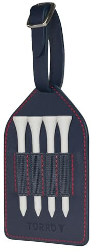 TORRO Leder Golf Tee Halter – Leder Tee Halter für Golftaschen mit 4 Tee-Schlitzen, Verstellbarem Riemen und 4 Bambus Tees (Marineblau)