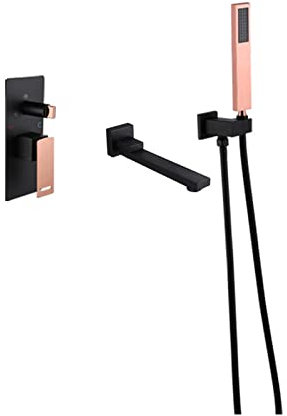 WOTZOV Mitigeur de Baignoire Moderne avec douchette à Main et Tuyau de Douche, monocommande monté en saillie avec mitigeur Rotatif, Baignoire, Douche, mitigeur de Baignoire,Rose Gold