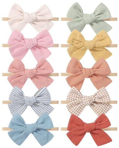 10pcs diadema hecho a mano de 3,5 pulgadas para niñas y niños pequeños con arco de pelo, nylon, algodón y lino