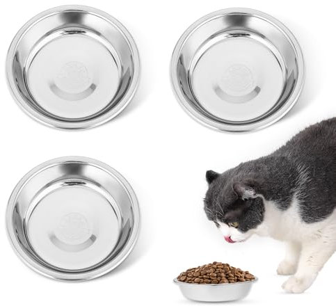 Katzennapf Edelstahl für Katzen oder kleine, 3 Stück Katzen Futternapf Flach, 14cm Hund Futternapf, Katzen Wassernapf, Metall Futternapf und Trinknapf, Ersatz Metallnäpfe für Haustier