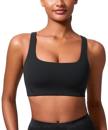 CRZ YOGA Butterlift Karree-Ausschnitt Sport BHS | Doppellagig, Leichter Halt, Ohne Polster, Yoga, Butterweich, V-förmiger Racerback, für Damen
