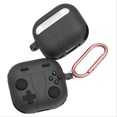 GIOPUEY Cover Compatibile con AirPods 4 2024, Carino Divertente Cartone Animato TPU Silicone Custodia, Protettiva Case Cover con Gancio Portachiavi per Uomini Donne - dark gray