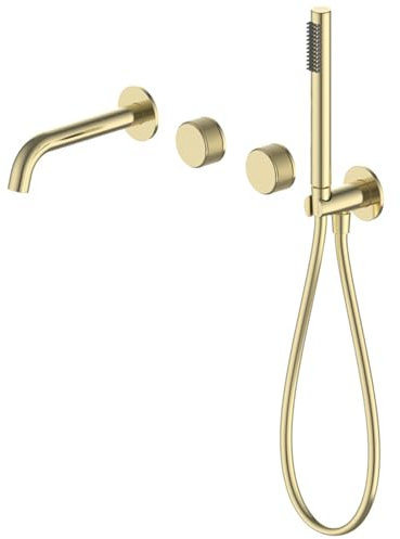 Badewanne Armatur Unterputz Wannenarmatur mit Handbrause gebürstetes Gold Duscharmatur Einhebel Wannenmischbatterie aus Messing mit Handbrause und Brauseschlauch