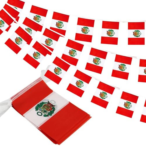 GSYLPFT Peru-Flaggen, peruanische Flagge, Banner für patriotische Veranstaltungen, Unabhängigkeitstag, Sportbars, Innen- und Außendekorationen, 90 m, 30 Flaggen
