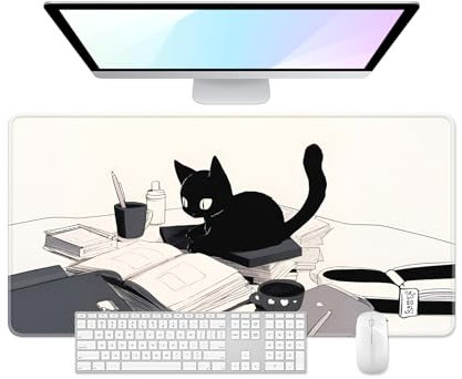 Grand tapis de souris pour ordinateur portable et clavier, motif chat de lecture, 81,3 x 40,6 cm XXXL - Décoration de bureau - Fournitures de bureau - Pour ordinateur portable et clavier - Motif chat