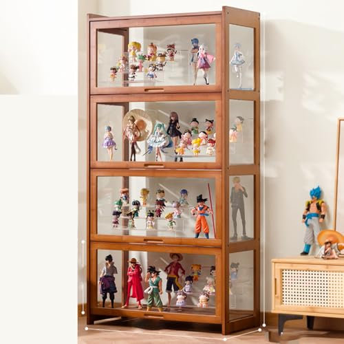 Hynbdes Acryl-Vitrine, Wohnzimmer-Vitrine, Vitrine, robuste Struktur, versiegelt und staubdicht, geeignet für Verschiedene Szenarien (Vier Ebenen Braun 70-34-140 Transparent auf Allen Seiten)