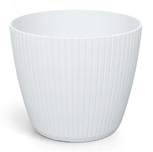 DomoDomo Blumentopf & Übertopf Weiß 13,8x11,5 cm – Kunststoff Blumentopf geriffelt, Pflanztopf Lamia für Kräuter & Blumen