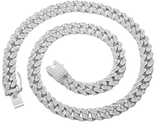 MIRKUZI Ketten für Herren,Damen-Halskette, Hip Hop Rap Kubanische Kette, Edelstahl silber, 15 mm breit, 60 cm lang