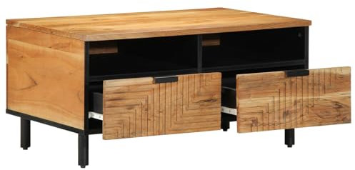 vidaXL Industrieller Massivholz Akazien Couchtisch mit Schubladen - Ideal für Wohnzimmer, Schlafzimmer und Balkon-Möbel | Stylischer Holztisch für Moderne Dekoration Innen/Außen