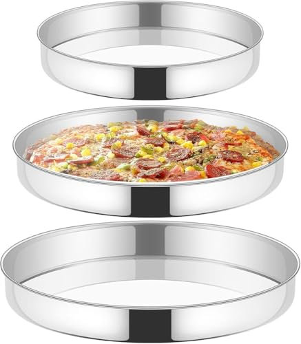 Qivee Edelstahl Backformen Set, 3-teilig, rund, 28/32/36 cm, Pizzaform, Kuchenform