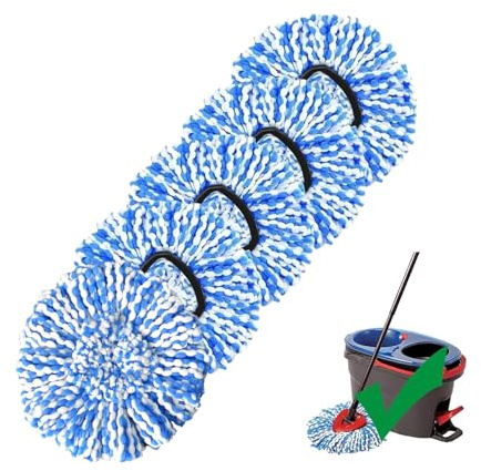 [5 Pack]Mop Heads Replacements, Spin Mop Replacement Head Deep Cleaning Machine Washable and Easy Replace,Spin Mop Refill Replacement Head 100% Microfiber,Mop Head Compatible with RinseClea