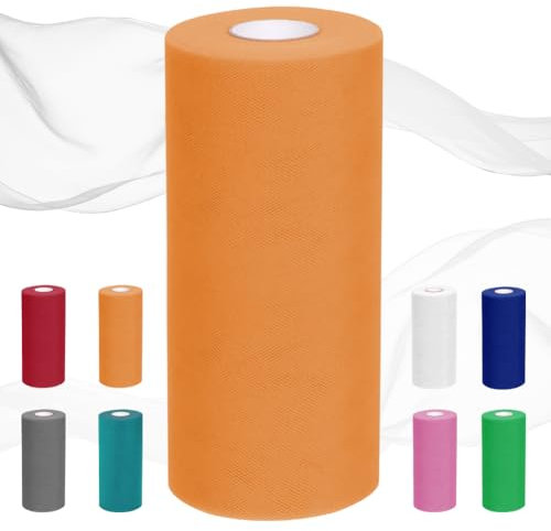 Rouleau de Tulle - 30 cm x 92 m - Tissu Tulle pour Noeud Voiture Mariage, Deco Mariage, Ruban Mariage Voiture, Noeud pour Chaise Mariage - Polyester Organza (Orange)