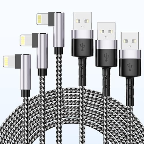 [Apple MFi Certified] 90 Degree iPhone Charger 3 Pack, Fast Charging Cables Cord 6.6FT*2 + 10FT, Right Angle Nylon Braided USB Lightning Cable for iPhone 14/13/12/11/Pro/Max/X/Plus/8/7/6/Plus/iPad