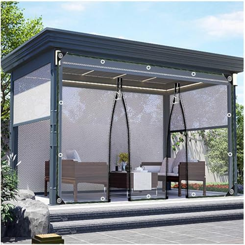 Tende in Telone Esterni, Telone Trasparente Robusto Con Porta a Cerniera, Pannelli Laterali in Tela Cerata Chiare Pvc Per Gazebo Giardino, Teloni Impermeabili Con Occhielli,WxH-2.3x2.5m/7.5*8.2ft