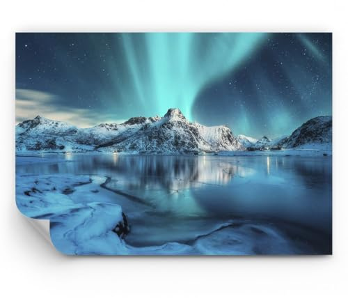 Fototapete 200x140cm Moderne Tapeten Landschaften Natur - 4196 - WF1 | Dämmerung Polar Gebirge Standard Wand Dekoration Wandtapete Bildtapete Wohnzimmer Schlafzimmer Wanddeko Art Wallpaper