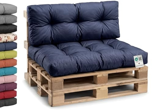 Gutekissen® Palettenkissen Wetterfest, Gartensofakissen, viele Farben und Größen PPI (Set (Sitzkissen 120x80 +Rückenlehne 120x40), Marineblau-wasserfestes)