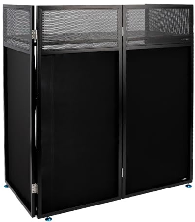 DJ-Kabinentisch mit schwarz-weißem Scrim, faltbarer DJ-Ständer aus Metall mit Kabelmanagement und Tragetasche, 111,8 x 50,8 cm Workstation für mobilen DJ, Hochzeit, Party, Event, DJ-Controller, Laptop