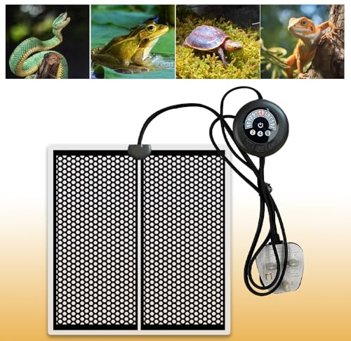 Jonuin Reptile Heat Mat, Reptile Heat Pad with 7 Button Temperature Adjustment, 3 Timer Settings, Terrarium Heat Mats for Reptiles Tortoise Snakes Lizard Gecko Hermit Crab Turtle (5W,5.9x5.5 Inches)