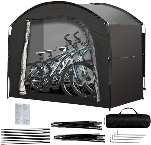 Fahrradzelt für 2-4 Fahrräder, Fahhrradgarage 220 x 150 x 185 cm, 210D Oxford PU4000 Wasserdicht UV-beständig, Gartenschuppen Lagerzelt mit Belüftungsfenster für Motorrad Gartengeräte Spielzeug