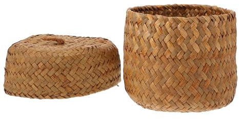 Kleiner Seegras Blume Korb mit Deckel, Gelb, Handgeflochten | Aufbewahrungskorb, Geschenkverpackung, Dekoration, Leichtes Seegras, Passend für Zuhause und Einkaufszentren