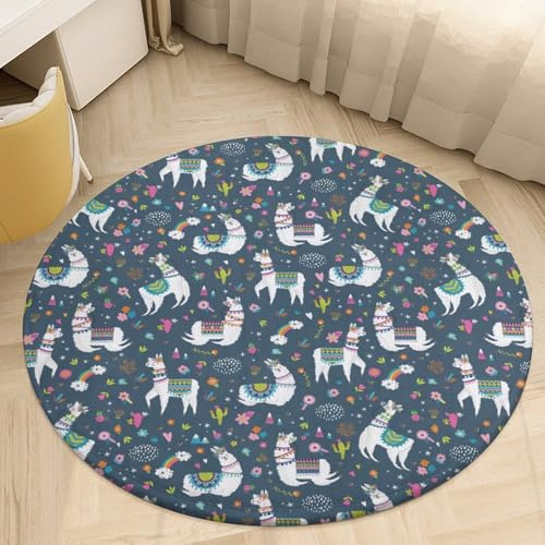 SMAZDFXX Tappeto rotondo in velluto corallo con cactus e arcobaleno, tappeto antiscivolo per bagno, zerbino per soggiorno, camera da letto, cucina, 60 * 60 cm