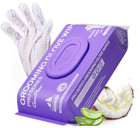 HICC PET Fellpflegetücher Hund, 4-in-1 Pro Tierpflege-Handschuhe 20 Stück | Doppelseitige Textur mit Fermentiertem Kokosöl, Für Fellpflege & Pfotenreinigung, Geeignet für wasserscheue Hunde & Katzen
