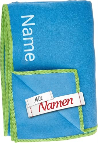LALALO Playshoes Badetuch mit Namen personalisiert - Playshoes Microfaserhandtuch Bestickt, Blau, 80x160 cm, leicht für Sport & Schule
